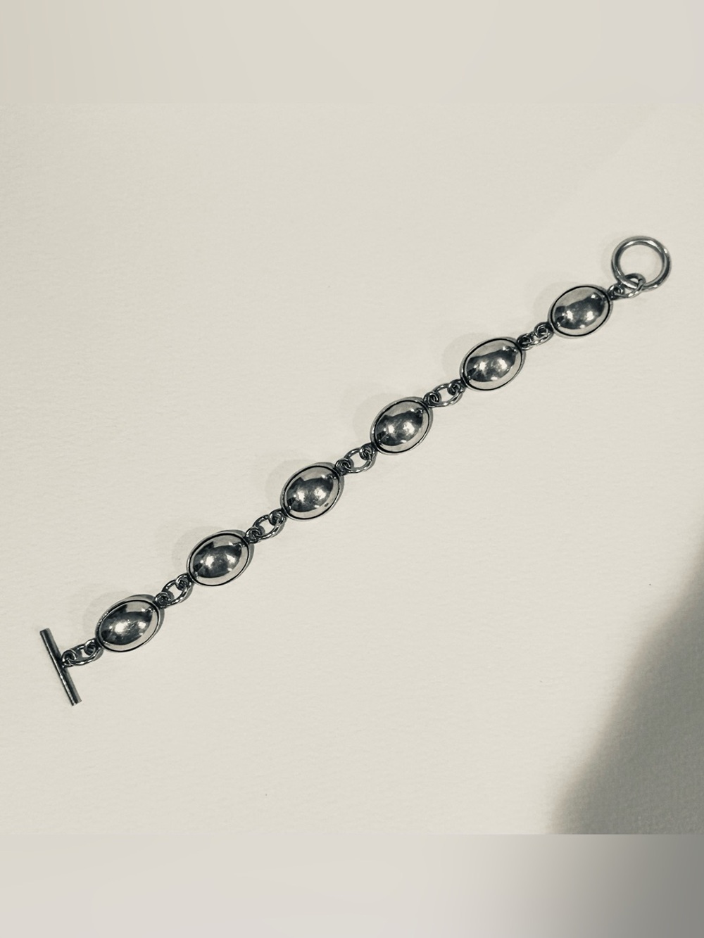Sterling Silver Bracelet with Oval Dome Panels and Toggle Clasp EUC